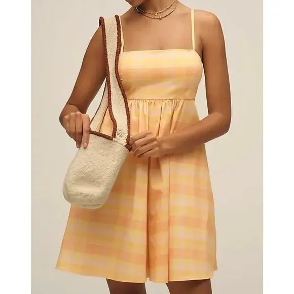 $158 Anthropologie HUTCH Bandeau Romper | sz L, Orange Yellow Plaid NEW! - Picture 11 of 11